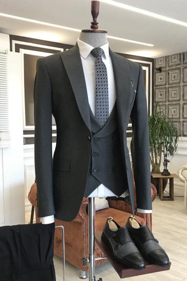 Eirene All Black Peak Collar Slim Fit Three Piece Men's Suit_1