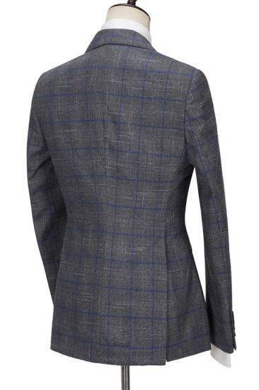 Happnessmall Gray Bespoke Notched Lapel Three Pieces Plaid Formal Suits_2
