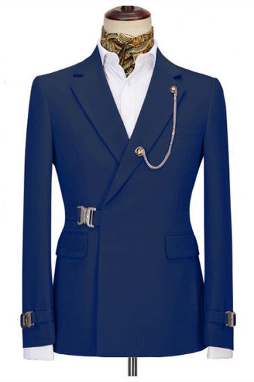 Advanced Navy Blue Notched Lapel Business Men Suits with Buckle
