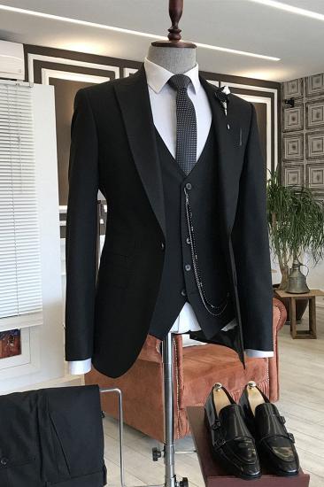 Ryan Classic Black 3-Pieces Peaked Lapel Slim Fit Men Suits For Business_1