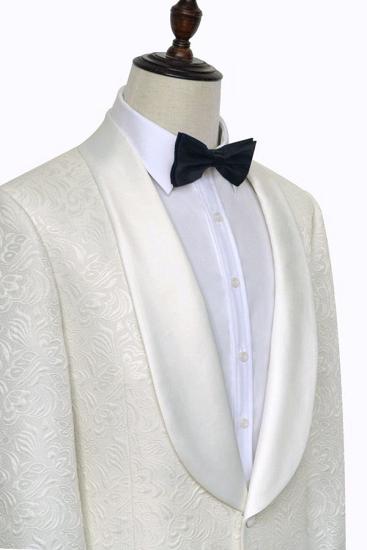 Xander Trendy Jacquard White Tuxedos for Wedding | Silk Shawl Lapel One Button Wedding Suit for Men_3