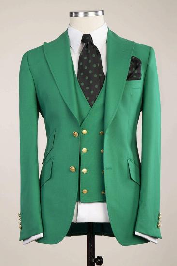 Mia New Design Green Peaked Lapel Slim Fit Stylish Prom Men Suits_1