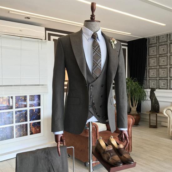 Markos Traditional Dark Brown One Button 3-pieces Men Suits For Business_2