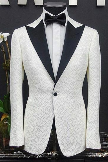 Happnessmall Stylish White Peaked Lapel One Button Slim Fit Wedding Groom Suits