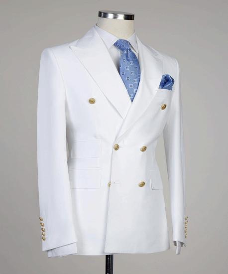 Classical White Two Pieces Double Breasted Close Fitting Bespoke Men Suits_2
