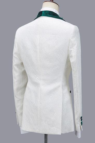 Prokopiou White Chic Jacquard Three Pieces Wedding Suit With Green Lapel_2