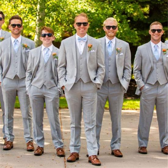 Knox Light Grey Three Pieces Notched Lapel Men Suits For Wedding_2