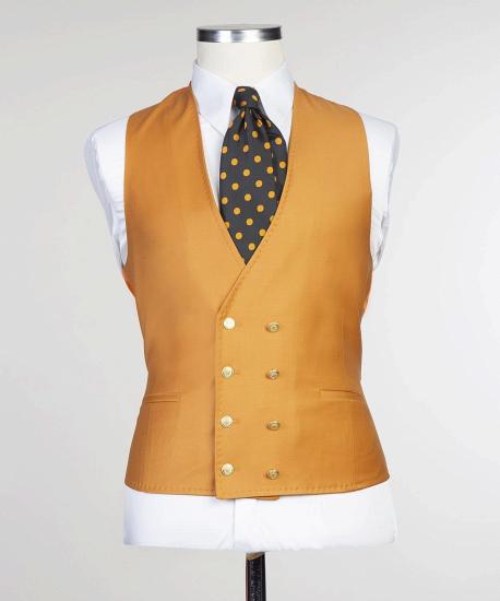 Hayes New Dark Yellow Peaked Lapel Three-Pieces Popular Men Suits_2