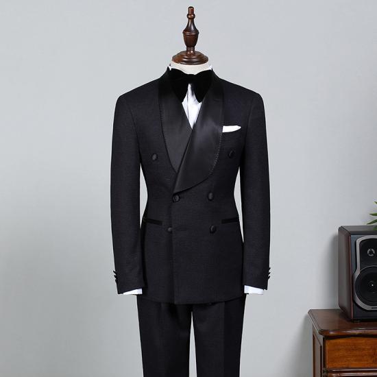 Zoey Classic All Black Double Breasted Slim fit Wedding Suit For Grooms_2