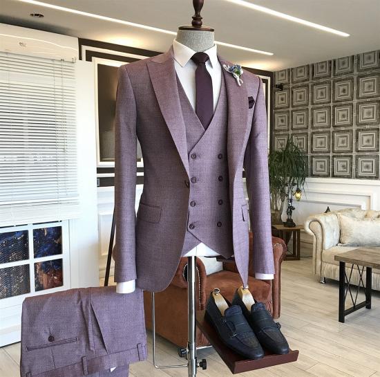 Evelyn Newest Purple Small Plaid Peaked Lapel One Button Bespoke Prom Men Suits_2