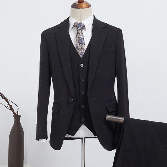 Delilah New Arrival Fashion All Black 3 Pieces Slim Fit Custom Business Suit For Men_2