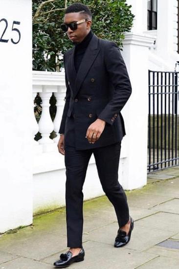 Theodora All Black Peaked Lapel Double Breasted Fashion Men Suits_1