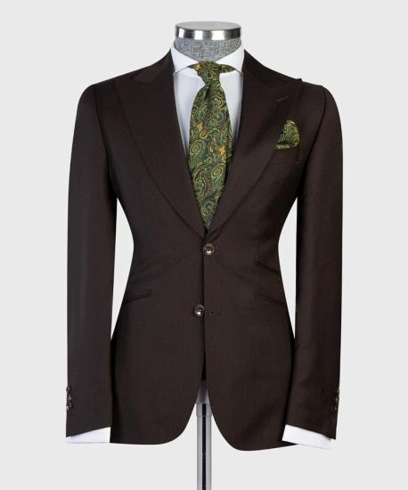 Newest Dark Brown Peaked Lapel Three Pieces Men Suits For Business | Happnessmall_4