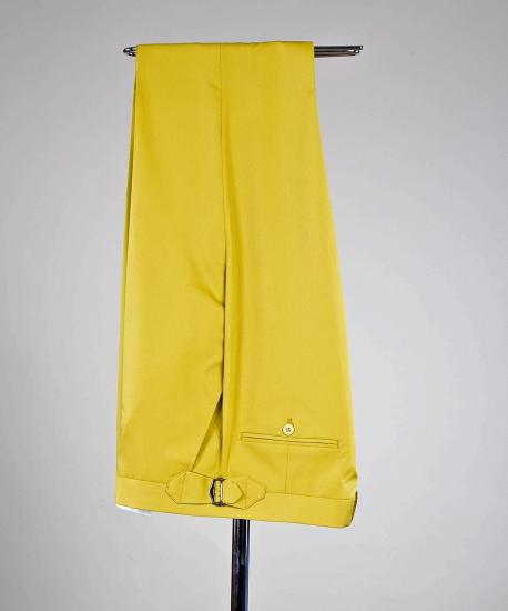 Unique Yellow Peaked Lapel Double Breasted Two Pieces Men Suits_4