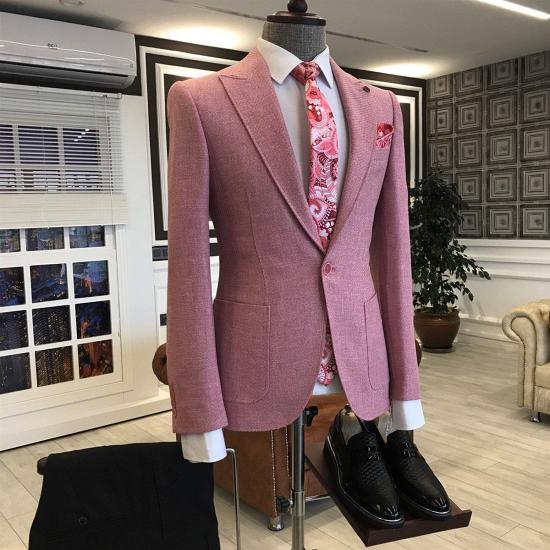 Latest Design Pink Peaked Lapel One Button Slim Fit Prom Men Suits_2