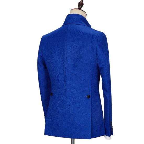 Fashionable New Blue Jacquard Black Lapel One Button Men's Wedding Suit_2