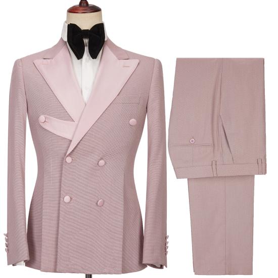 Fashionable double breasted pointed lapel men's suit | Unique pink men's suit_2