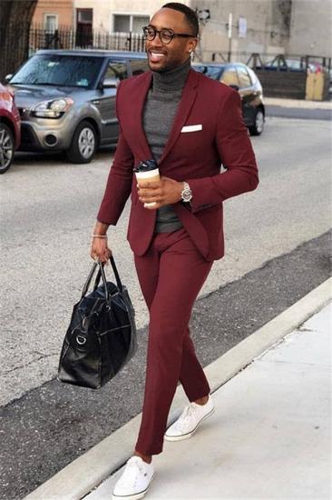Roland Simple Burgundy One Button Slim Fit Formal Business Suit_1