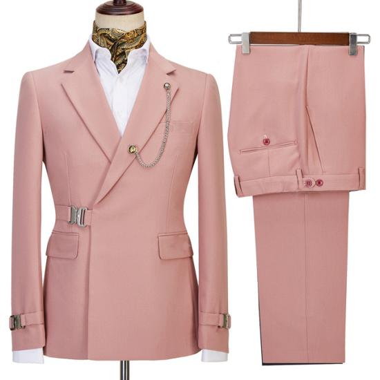 Latest Design Pink Slim Fit Bespoke Prom Men Suit with Belt_2