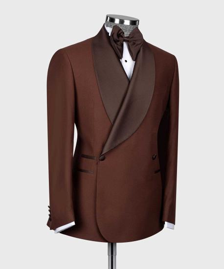 Greyson Unique Brown Double Breasted Shawl Lapel Men Wedding Suits_2