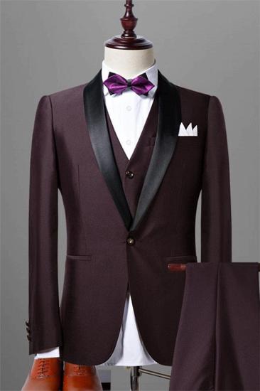 Popular Solid Dark Maroon Wedding Tuxedos for Men | Slim Fit 3 Pieces Dress Prom Suits