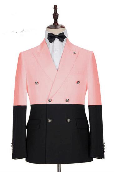 Unique Pink Double Breasted Slim Fit Fashion Men Suits for Prom_1