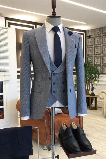 Happnessmall New Blue Double Breasted Business Men Suits With Waistcoat