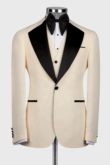Popular Champagne Three Pieces One Button Prom Suit With Black Lapel | Happnessmall_3