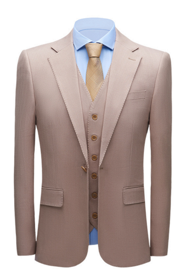 Fashionable notch lapel slim fit nude pink solid men's formal suit