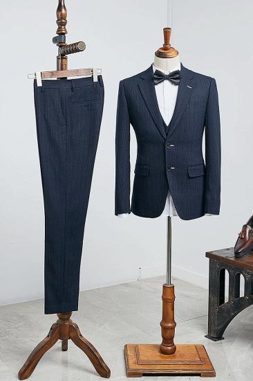 Ella New Arrival Formal Navy Blue Striped 3 Pieces Custom Business Suit