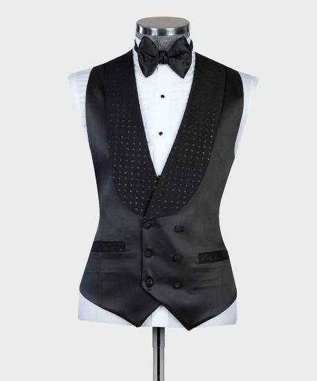Customized men's high-quality wedding set with black lapel and one button_2