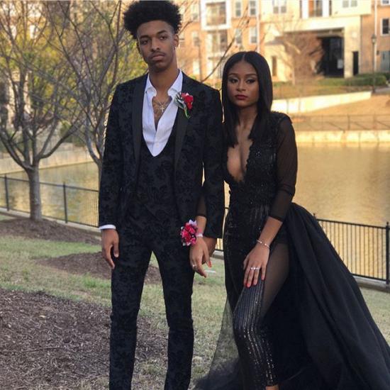 Gideon Simple Black Jacquard Slim Fit Three-Piece Prom Men Suits_2
