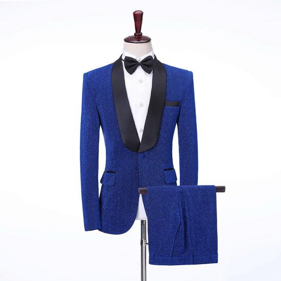 Harper Custome Royal Blue Shawl Lapel Shiny Slim Fit Wedding Men Suits_2