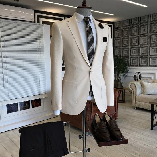 Stylish Off White Notched Lapel One Button Formal Business Men Suits | Happnessmall_2