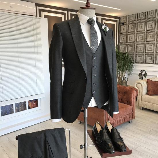 Harper Classic Black 3-Pieces Double Breasted Waistcoat Bespoke Business Suits For Men_2