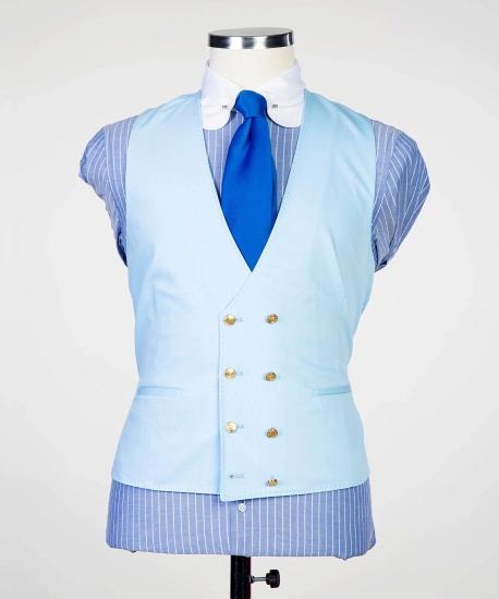 Stylish Sky Blue Three Pieces Peaked Lapel Slim Fit Men Suits_2