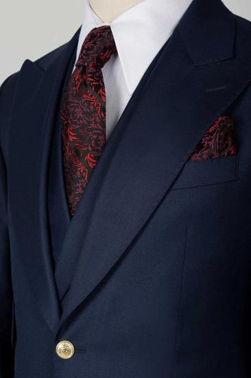 Morden Navy 3 Piece Peaked Lapel Slim Fit Men Suits With Classic Vest_4