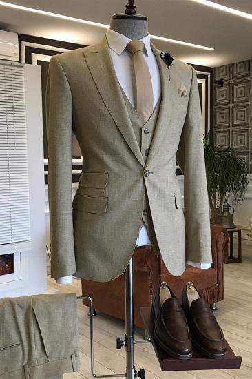 Carter Simple Light Brown Peaked Lapel 3 Flaps Formal Menswear_1