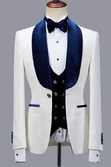 Prokopiou White Chic Jacquard Three Pieces Wedding Suit With Velvet Lapel_1