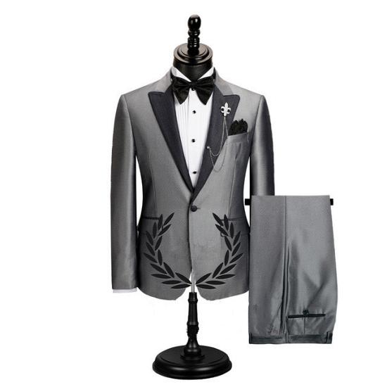 Noah Stylish Gray One Button Peaked Lapel Slim Fit Business Men Suits_2
