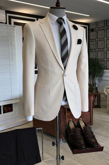 Stylish Off White Notched Lapel One Button Formal Business Men Suits | Happnessmall_1