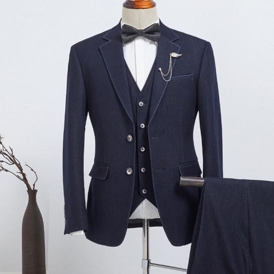 Felicity Fashion Navy Blue 3 Pieces Slim Fit Bespoke Suit For Business_2