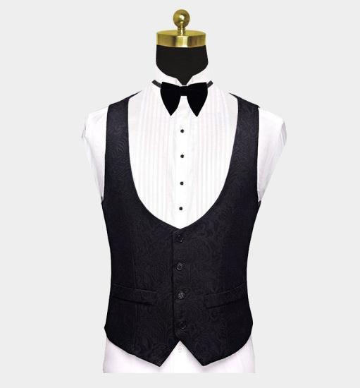 Classical Black Silk Shawl Lapel Men Suits For Business | Formal Three Pieces Jacquard Wedding Suits_3