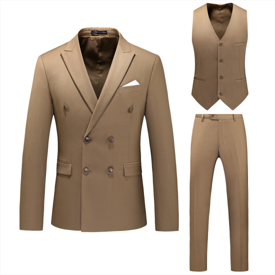 The latest coffee double breasted Peak Lapel solid men's formal suit_2
