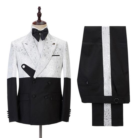 Happnessmall Black and White Jacquard Peaked Lapel Men Suits Online_3