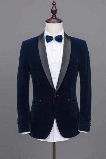 Dash Trendy Navy Blue 2 Pieces Shawl Lapel Velvet Prom Suits_2