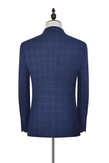 Happ Navy Blue Two Buttons Check Pattern Peak Lapel Business Suits for Men_5