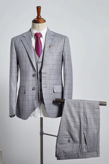 Sophia Stylish Gray Plaid 3 Pieces Slim Fit Tailored Business Suit