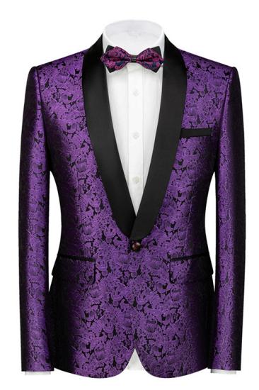 Nico Purple Jacquard Slim Fit Men Wedding Suits With Black Lapel_1
