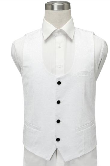 Classic white single button men's suit | Black lapel jacquard wedding suit_4